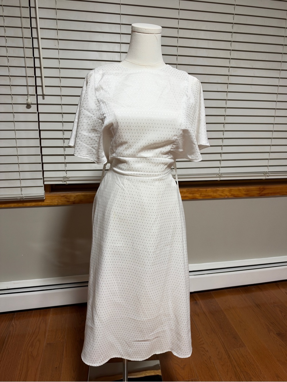 Lulus Cabaret Queen White Polka Dot Embossed Satin Backless Midi Dress